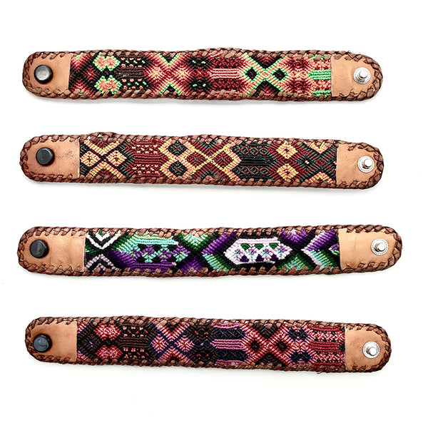 Maya leather and macrame bracelets handmade Guatemala