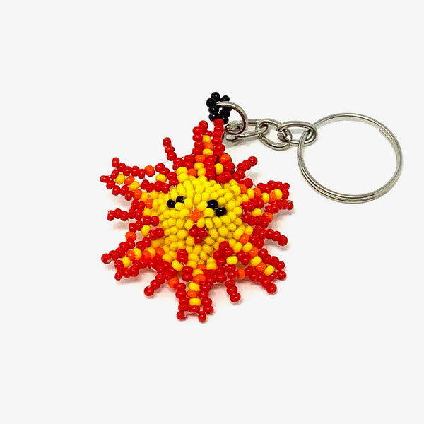 Keychain - Sun face - yellow with red and orange