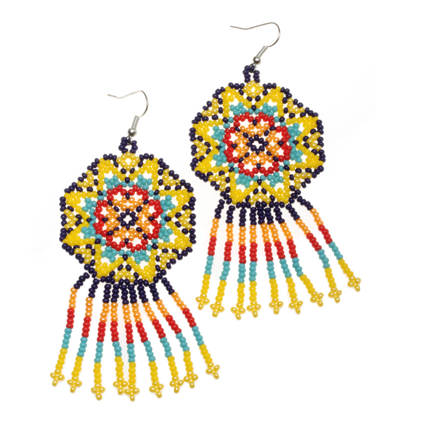 Beaded Mandala earrings handmade by Maya in Guatemala