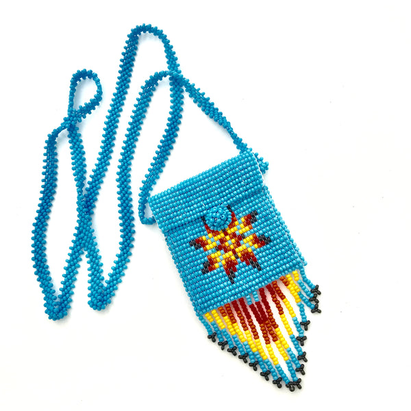 Native style mini beaded bag necklace handmade in Guatemala