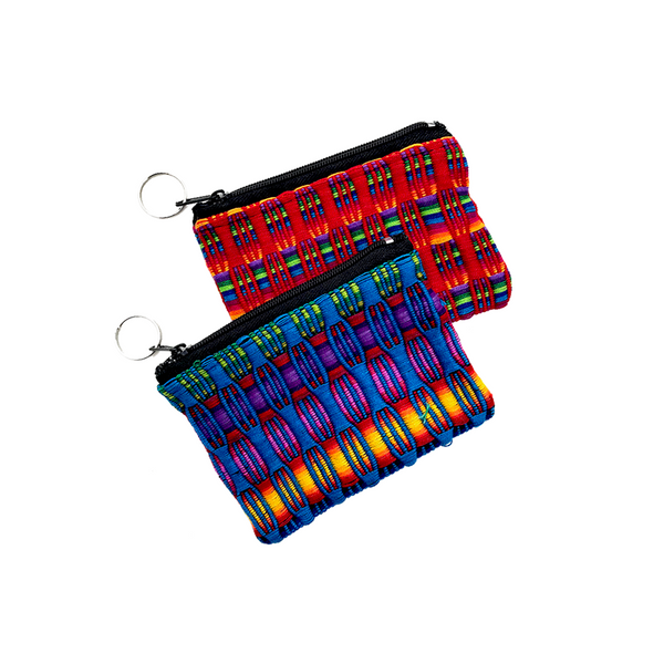 3x4 inch cotton pouch with keychain handmade in Guatemala