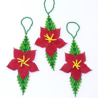 Poinsettia Ornaments, 7 inches long x 2.5 inches wide